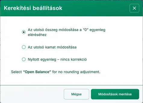 hitel kerekítési beállítások