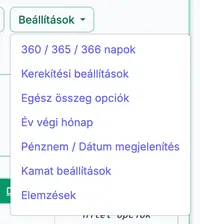 kamat beállítások menü