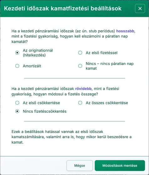 kamat opciók párbeszédablaka