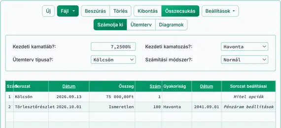 Építési hitel első folyószámla és első törlesztés számítása