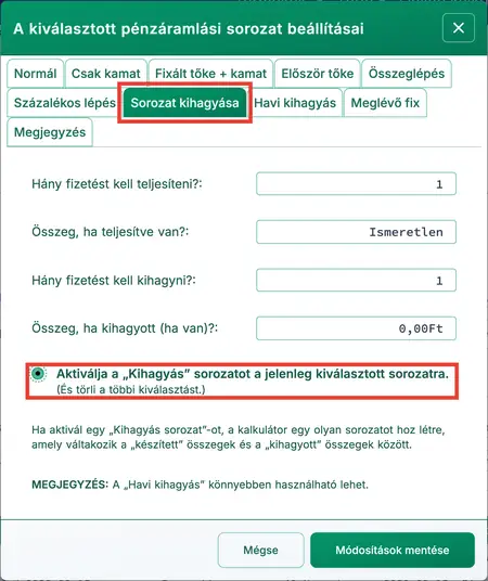 Sorozat kihagyás beállítás