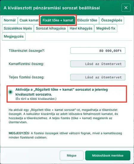 Fix tőke sorozat aktiválása