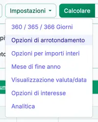 menu impostazioni arrotondamento