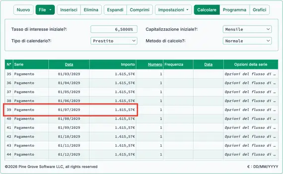 Modifica del primo pagamento