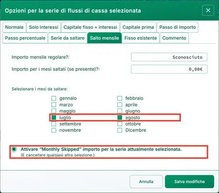 Selezione dei mesi da saltare