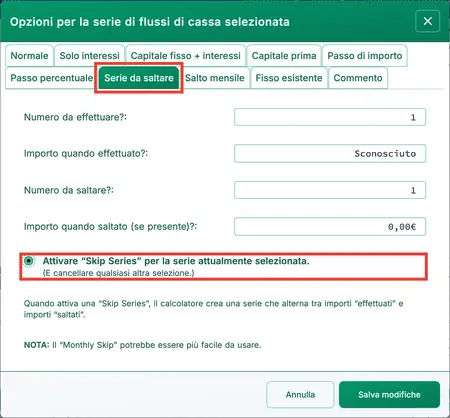 Opzione Salto di serie