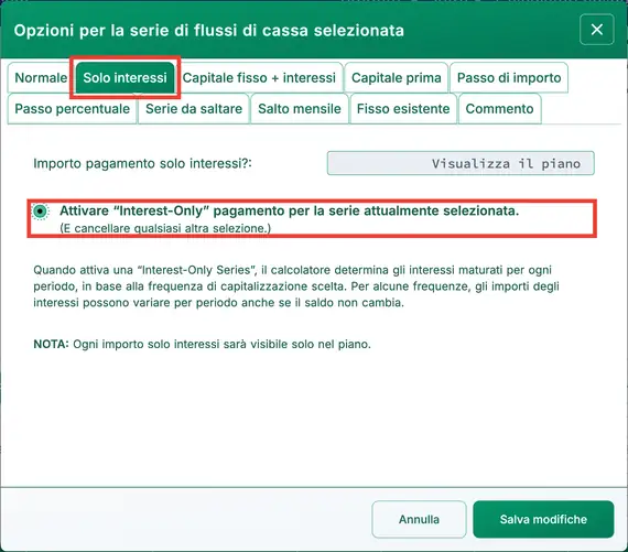 Opzione solo interessi