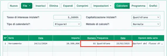 Calcolare la data a 92 giorni dalla data di investimento