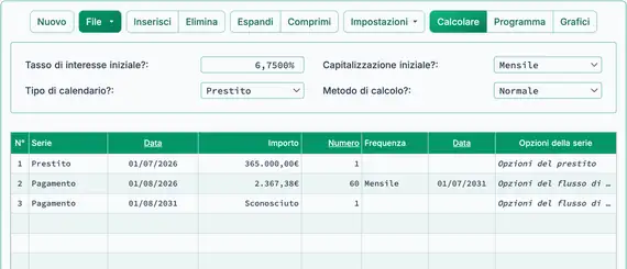 Configurazione del secondo calcolo della rata finale