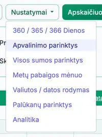 apvalinimo nuostatos meniu