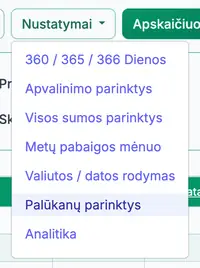 palūkanų nuostatos meniu