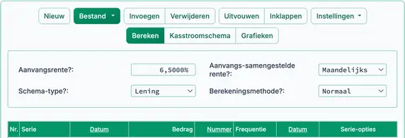 Instellingen voor conventionele lening in de rekentool