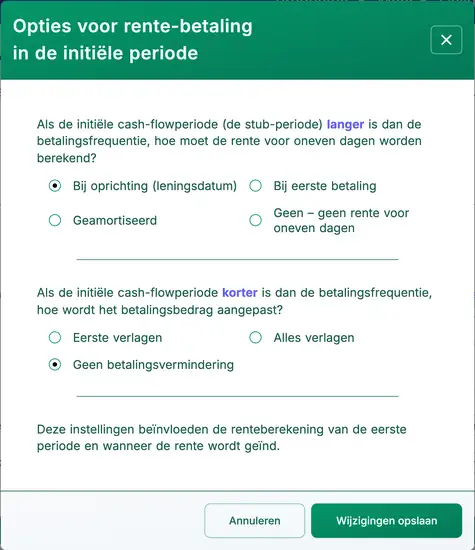 dialoogvenster rente‑opties