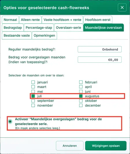 Maanden selecteren om over te slaan