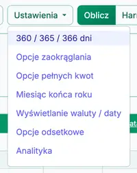 ustawienia dni w roku