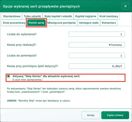 Opcja pominięcia serii