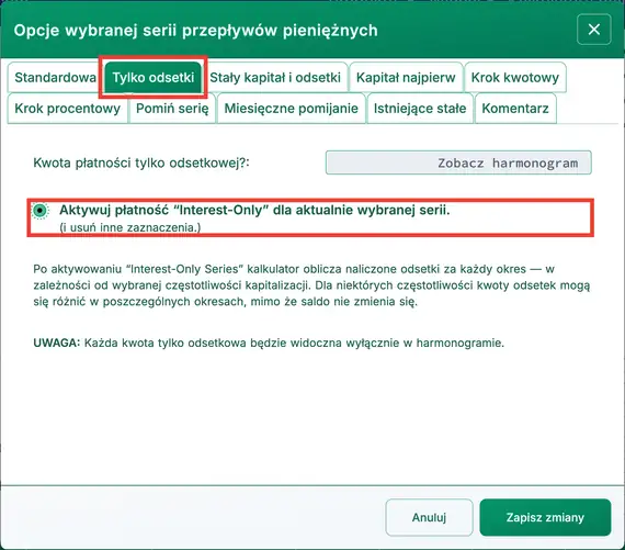Opcja tylko odsetkowa