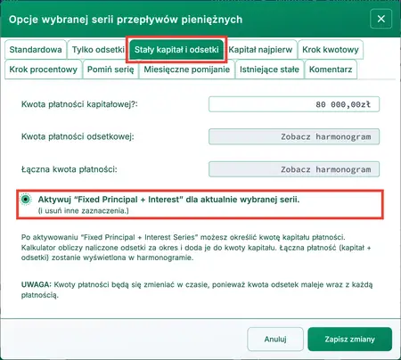 Aktywuj serię stałego kapitału