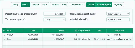 Wynik początkowego obliczenia płatności balonowej