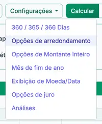 menu de definições de arredondamento