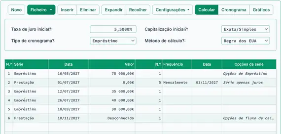 Configuração para calcular o saldo do empréstimo com juros acumulados