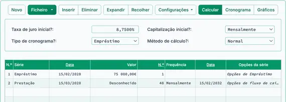Configuração de empréstimo com pagamento saltado