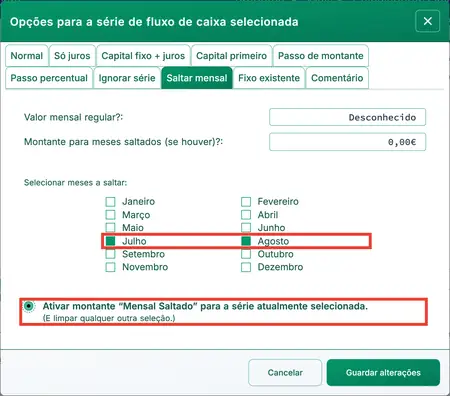 Seleção de meses a saltar