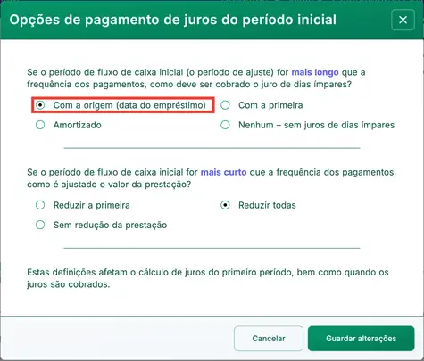Configuração de período longo