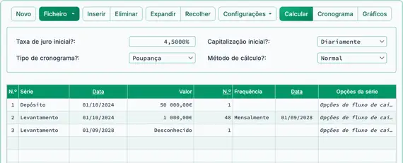 Configuração inicial de cálculo do valor futuro