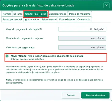 Ativar uma série de capital fixo