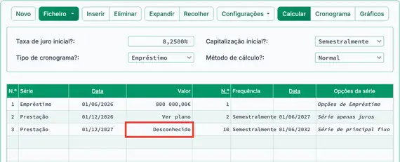Configuração de juros apenas seguida de capital fixo