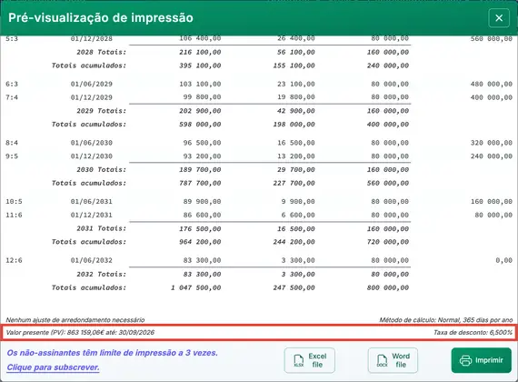 Cronograma de desconto de capital fixo
