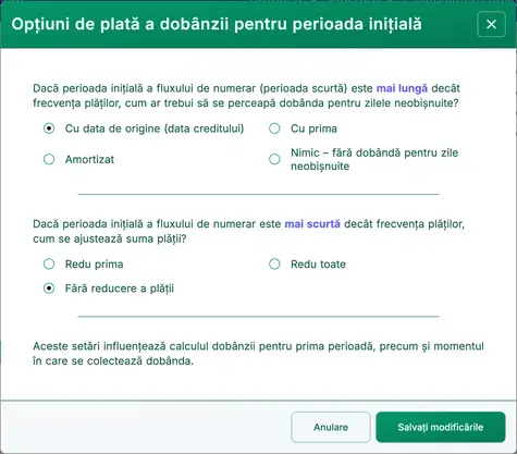 dialog opţiuni dobândă