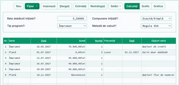 Configurare pentru calcularea soldului creditului cu dobânda acumulată