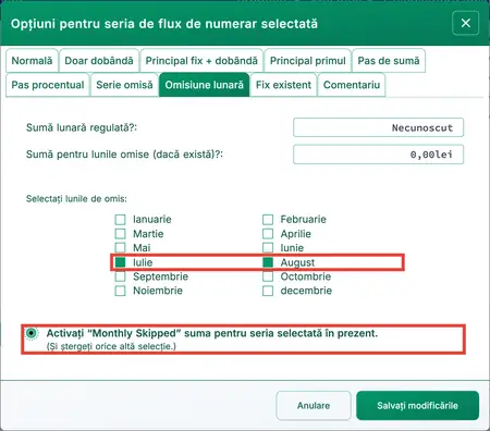 Selectarea lunilor de omis
