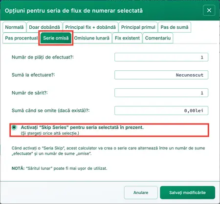 Opţiune Omisiune serie