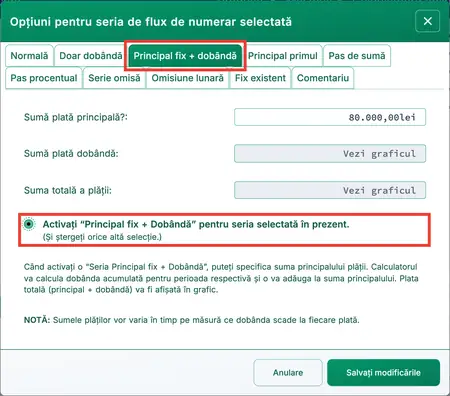 Activaţi o serie de principal fix
