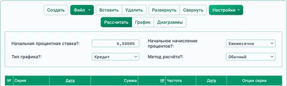 Настройки обычного кредита в калькуляторе
