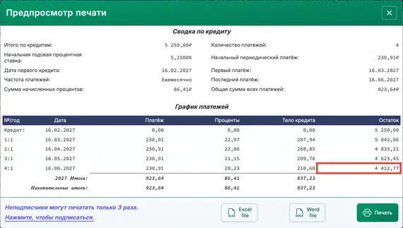 Проверка погашения кредита.