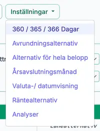 inställningar för dagar per år