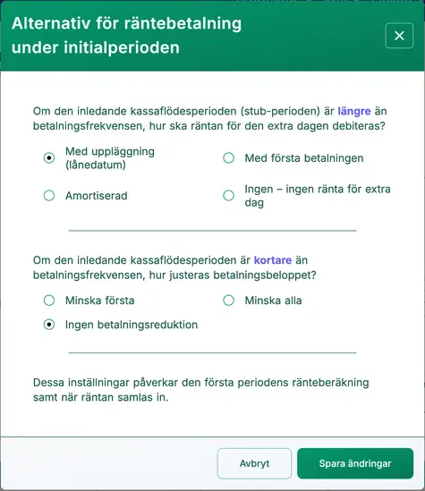 dialogruta för räntealternativ