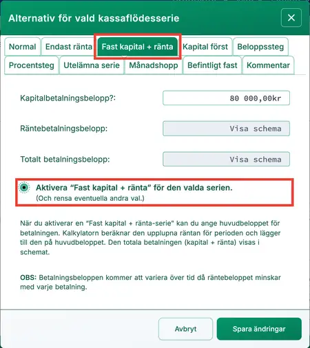 Aktivera en fast huvudbeloppsserie