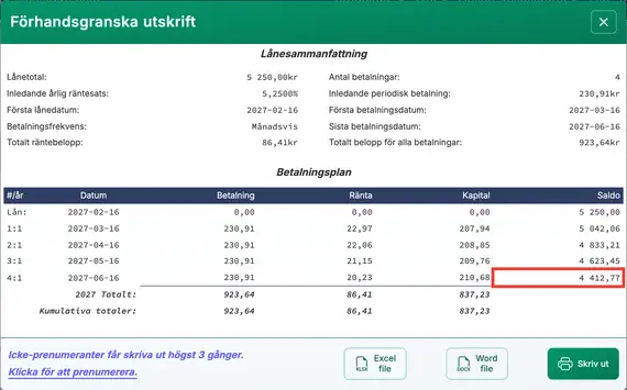 Låneåterbetalningsvalidering.
