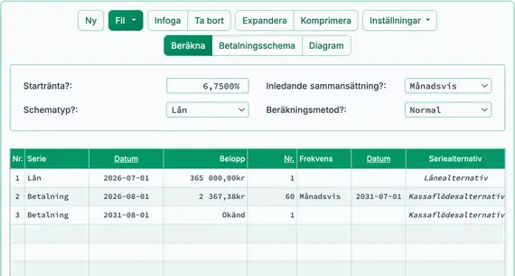 Inställning för andra ballongbetalningsberäkning