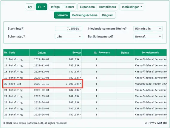Infogad extra betalning