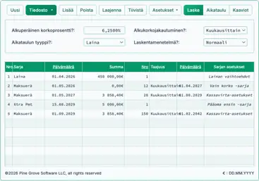 Kuvakaappaus Ultimate Financial Calculator -käyttöliittymästä