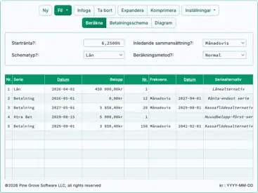 Skärmbild av Ultimate Financial Calculator‑gränssnittet