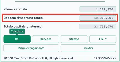 Risultati del simulatore di prestito con un pagamento unico