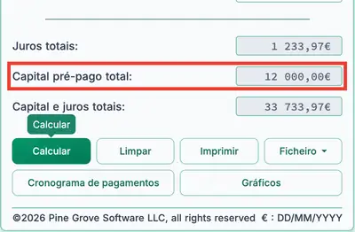 Resultados da calculadora de empréstimo com um pagamento único