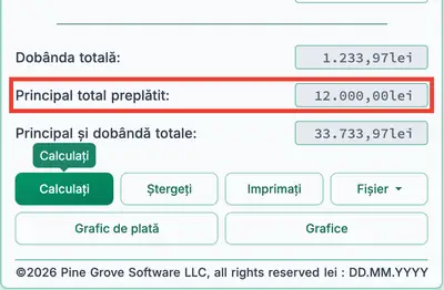 Rezultatele calculatorului de credit cu o plată finală tip balon